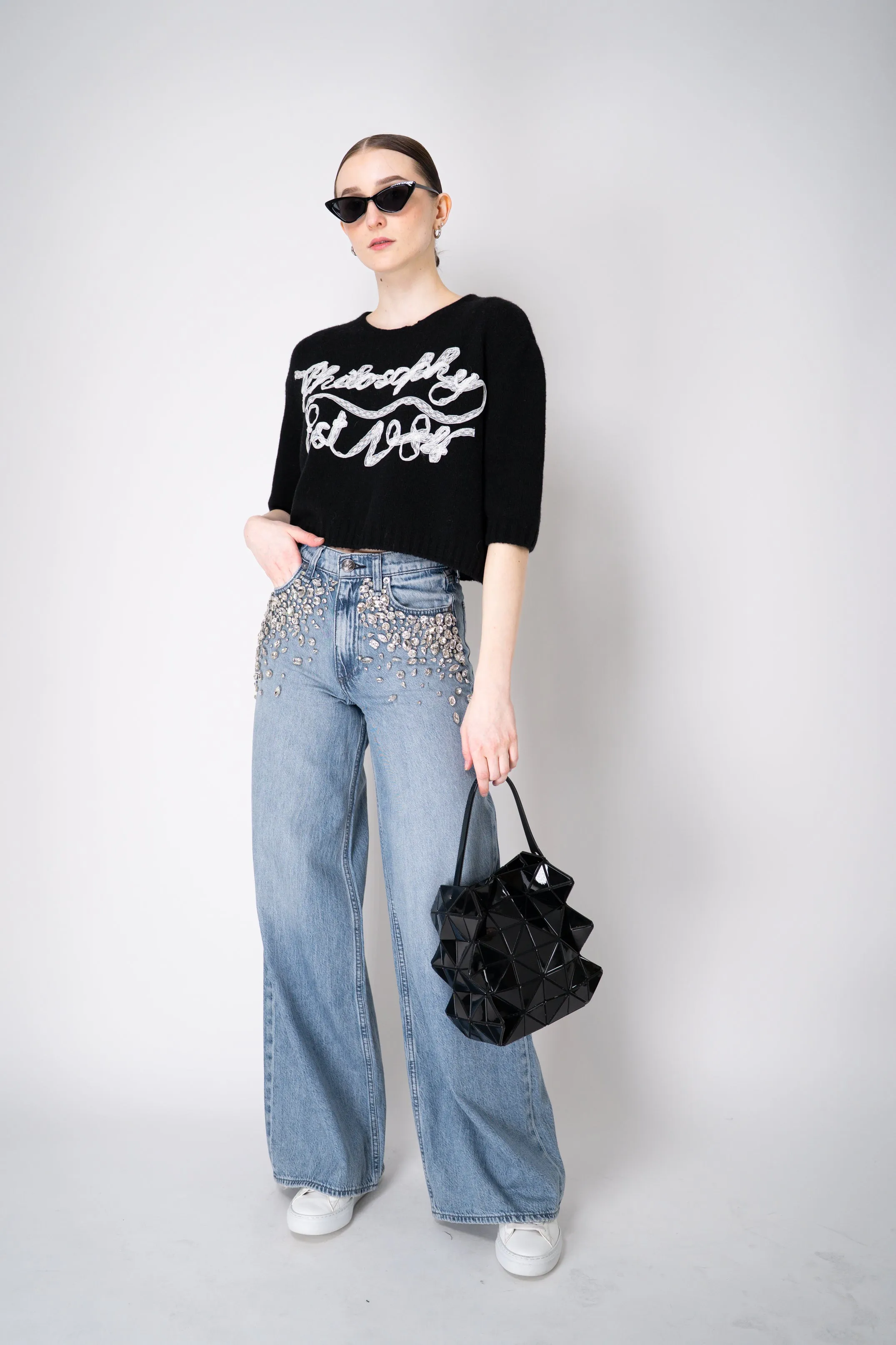 Philosophy di Lorenzo Serafini Cashmere Pullover with Lace Embroidery in Black