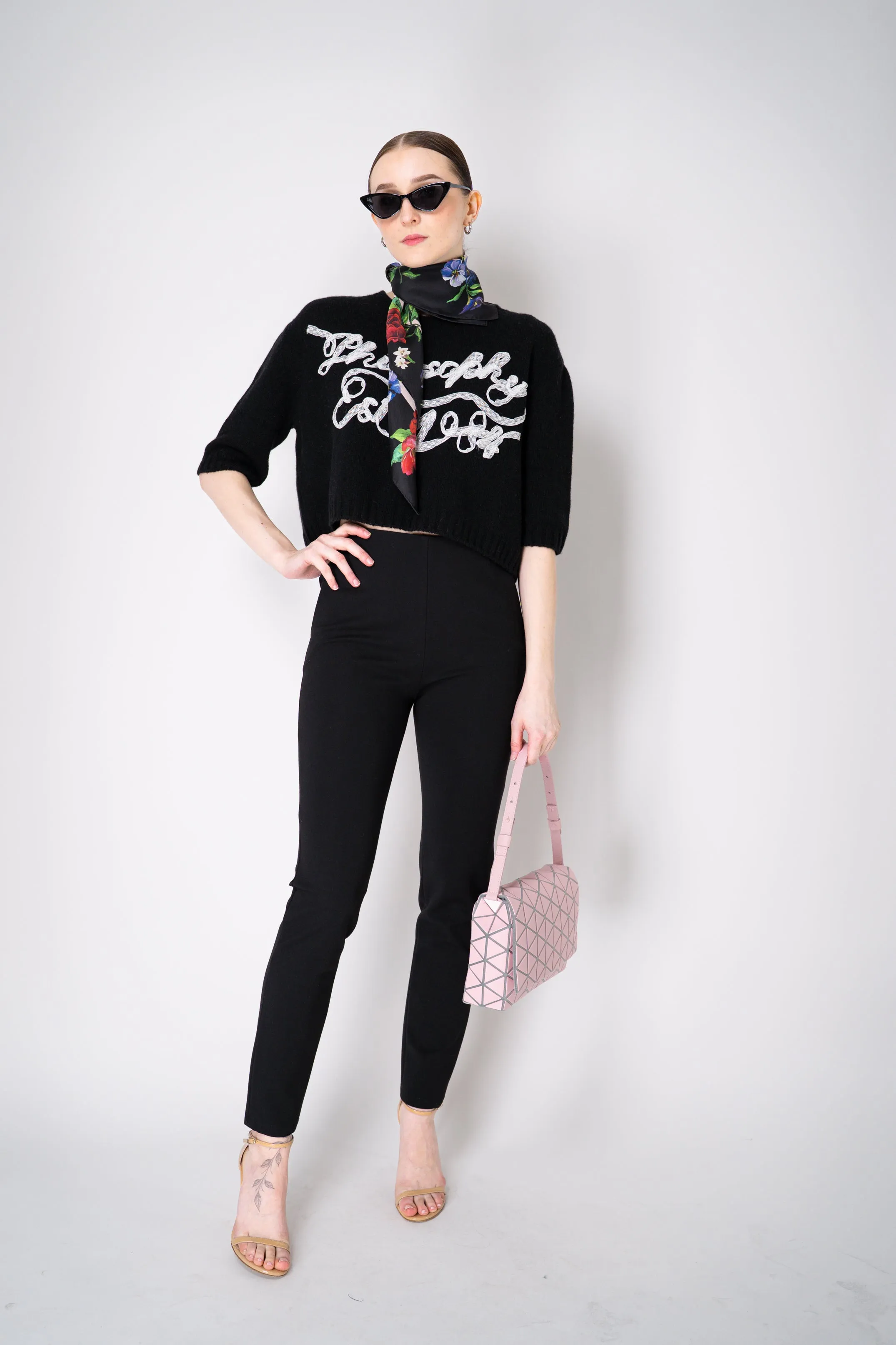 Philosophy di Lorenzo Serafini Cashmere Pullover with Lace Embroidery in Black