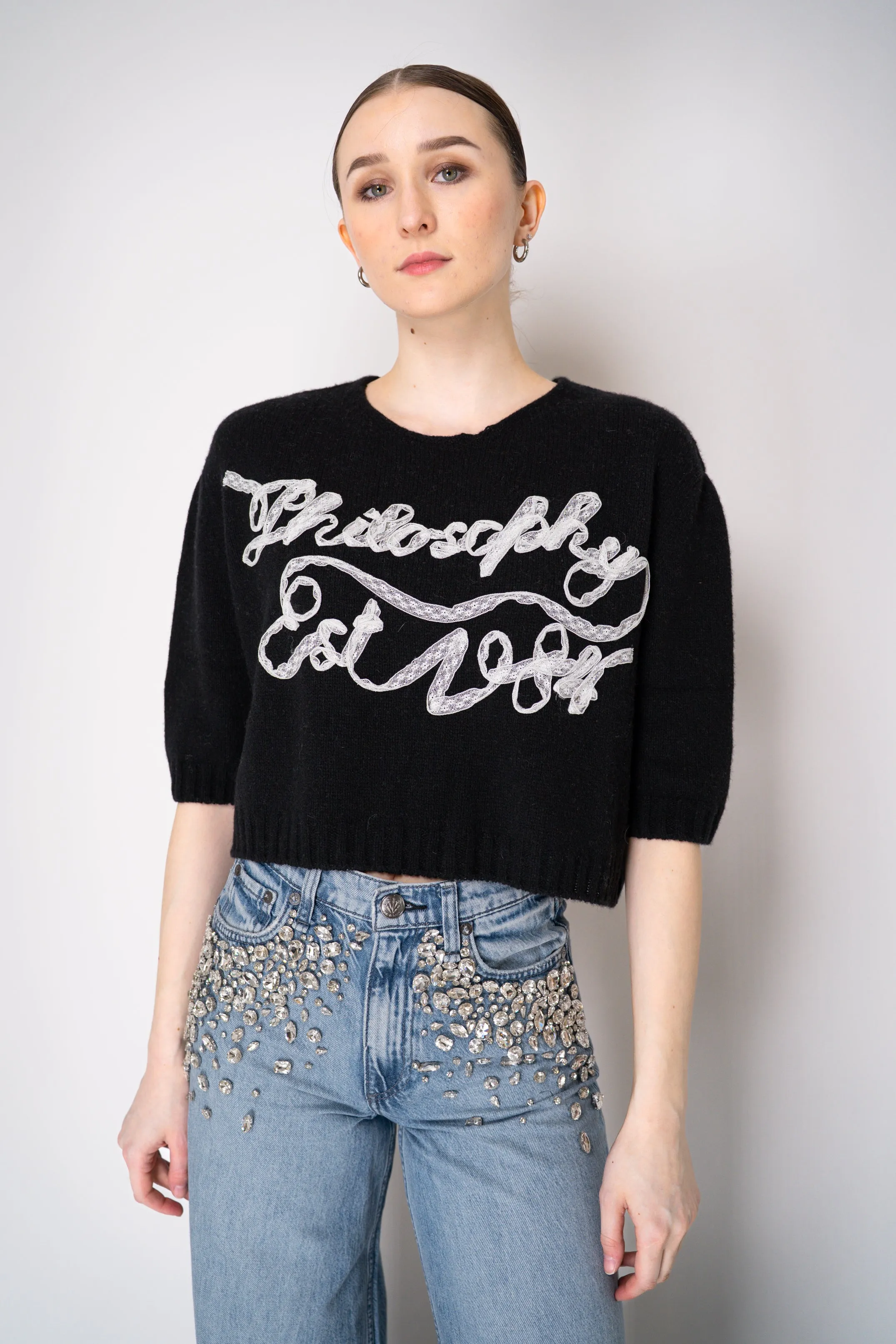Philosophy di Lorenzo Serafini Cashmere Pullover with Lace Embroidery in Black