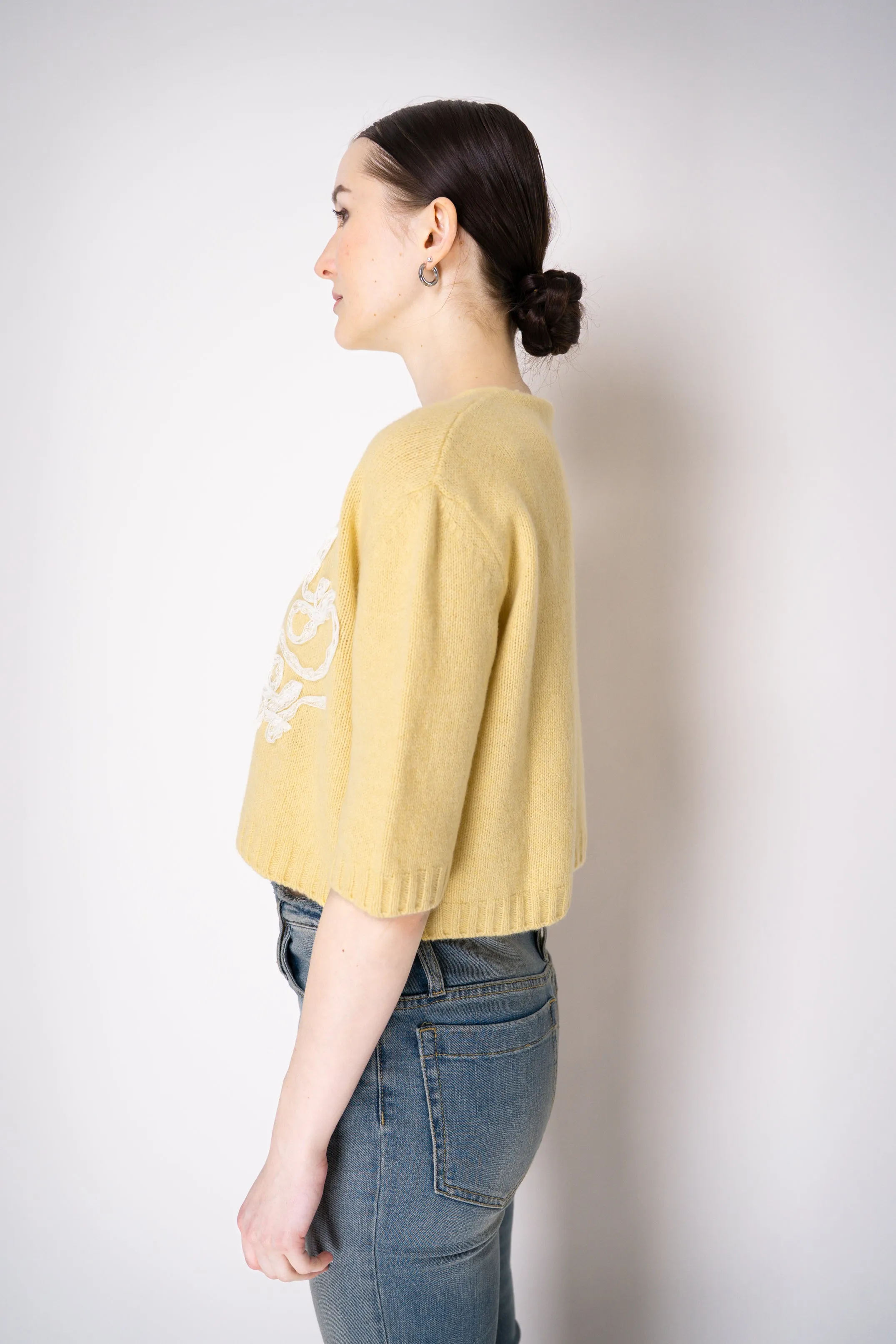 Philosophy di Lorenzo Serafini Cashmere Pullover with Lace Embroidery in Yellow