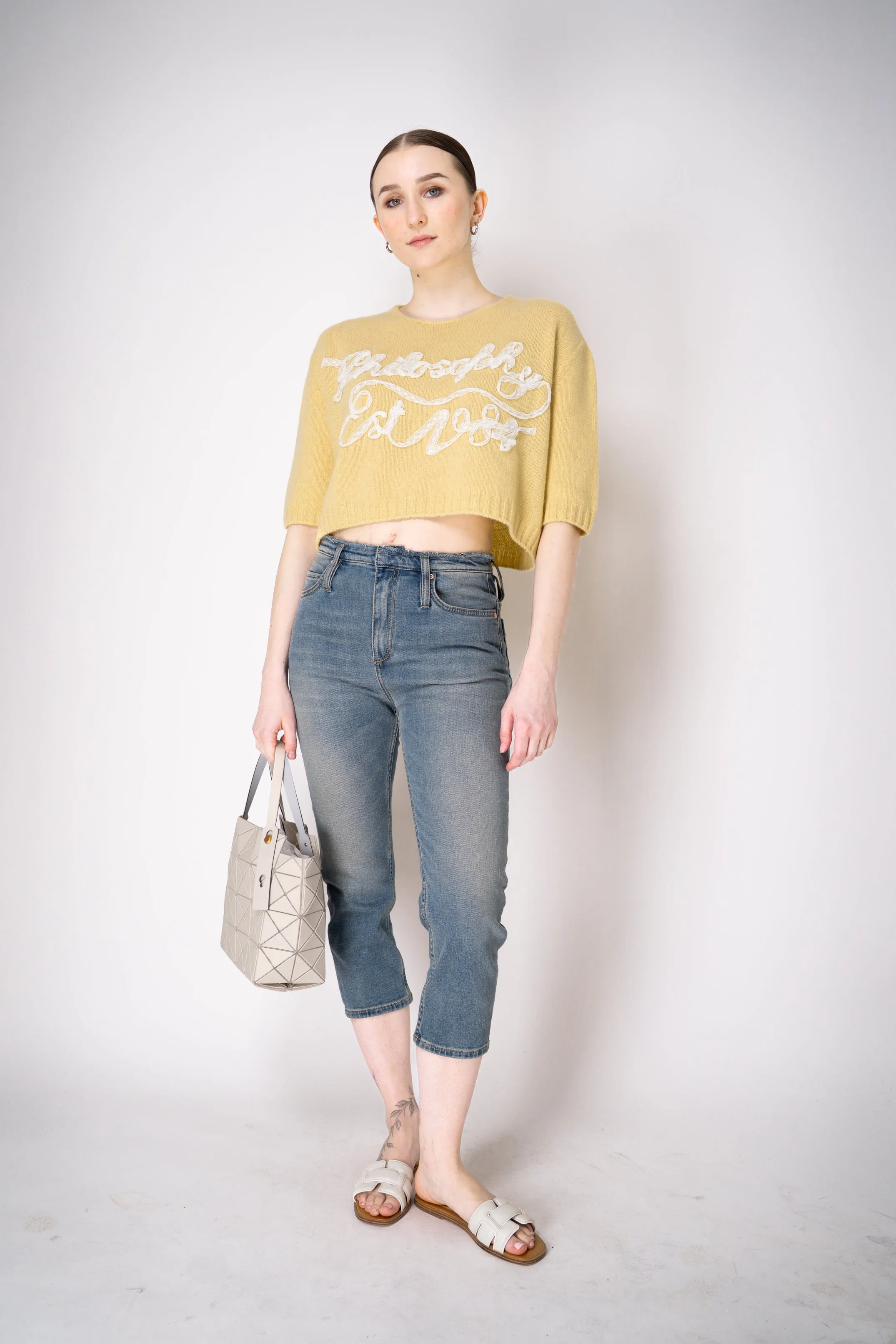 Philosophy di Lorenzo Serafini Cashmere Pullover with Lace Embroidery in Yellow