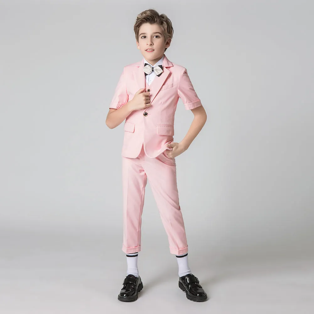 Pink Slim Fit Formal Party Wedding 4 Piece Suit