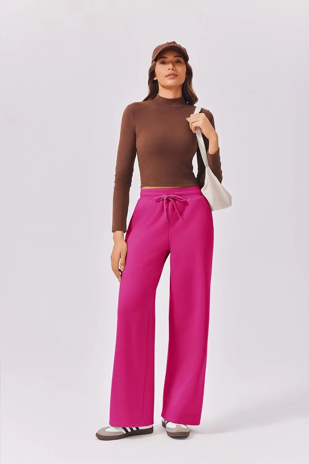 PINSPARK Womens Fleece Wide Leg Sweatpants High Waisted Athletic Sweat Pants Winter Baggy Workout Pant with Pocket
