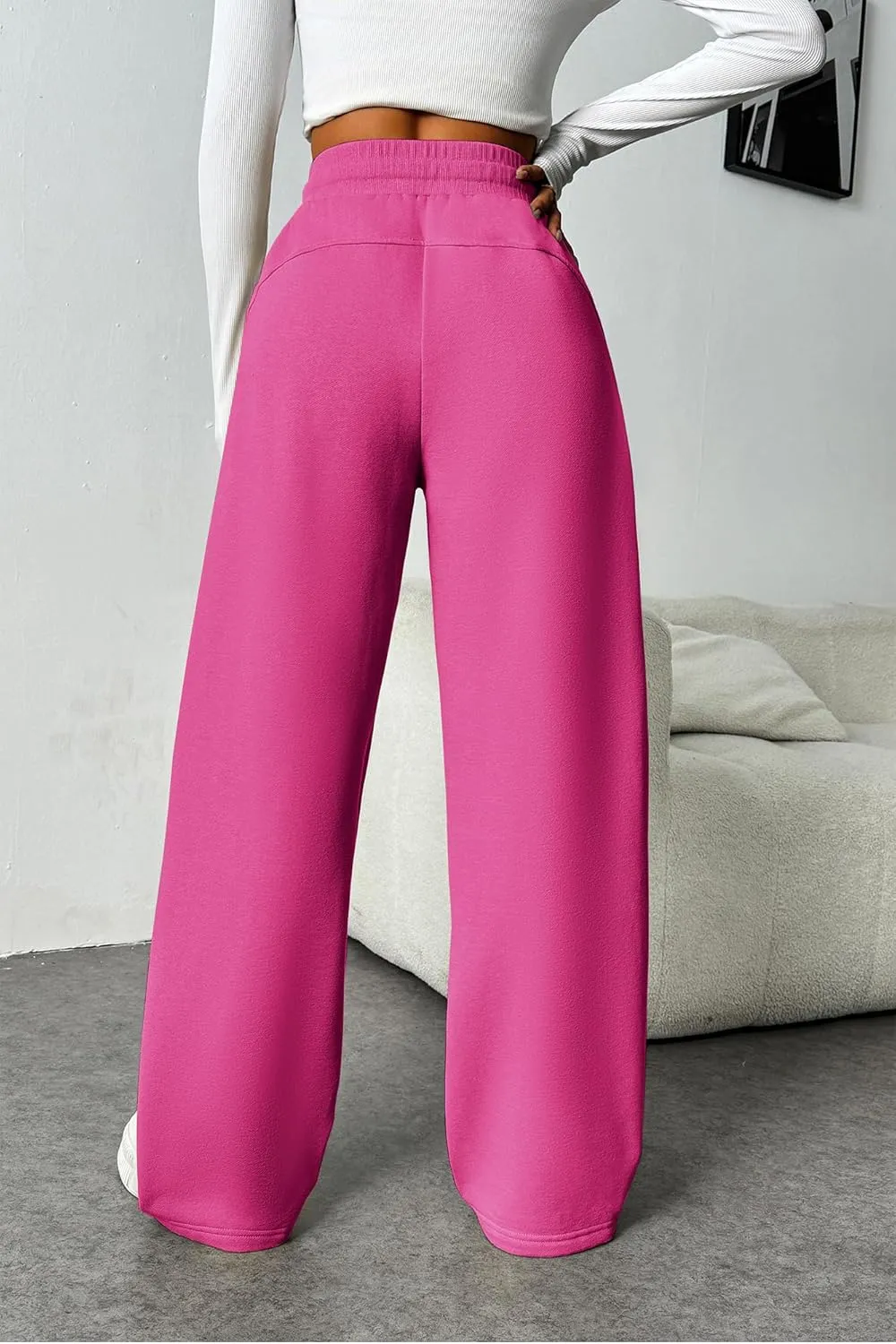 PINSPARK Womens Fleece Wide Leg Sweatpants High Waisted Athletic Sweat Pants Winter Baggy Workout Pant with Pocket