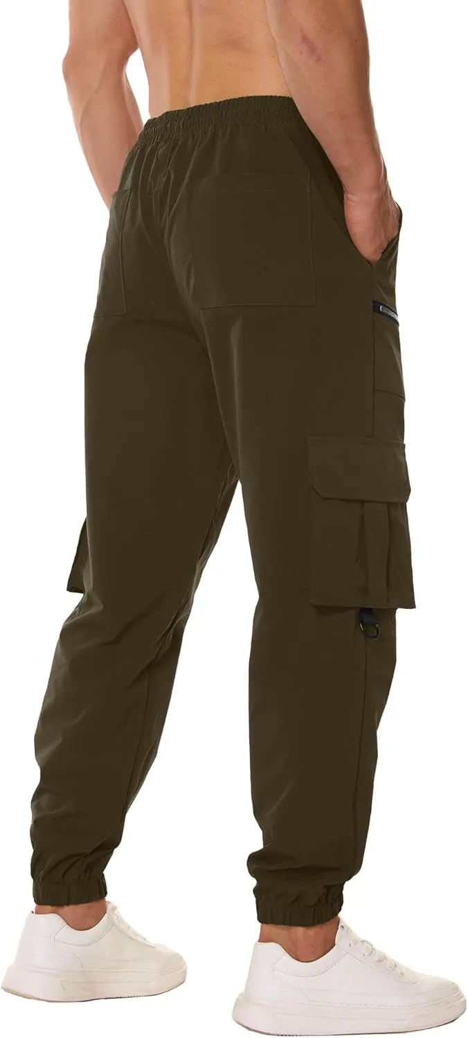 PLEPAN Men's Casual Cargo Pants Elastic Waist Drawstring Joggers Pants Tapered Sweatpants for Men Multi Pockets
