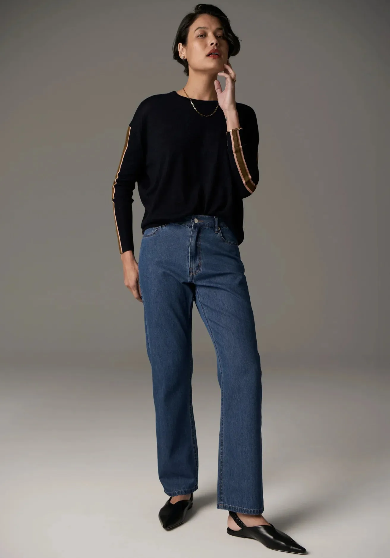 POL - Bennet Drape Back Knit - Ink/Tobacco/Pink