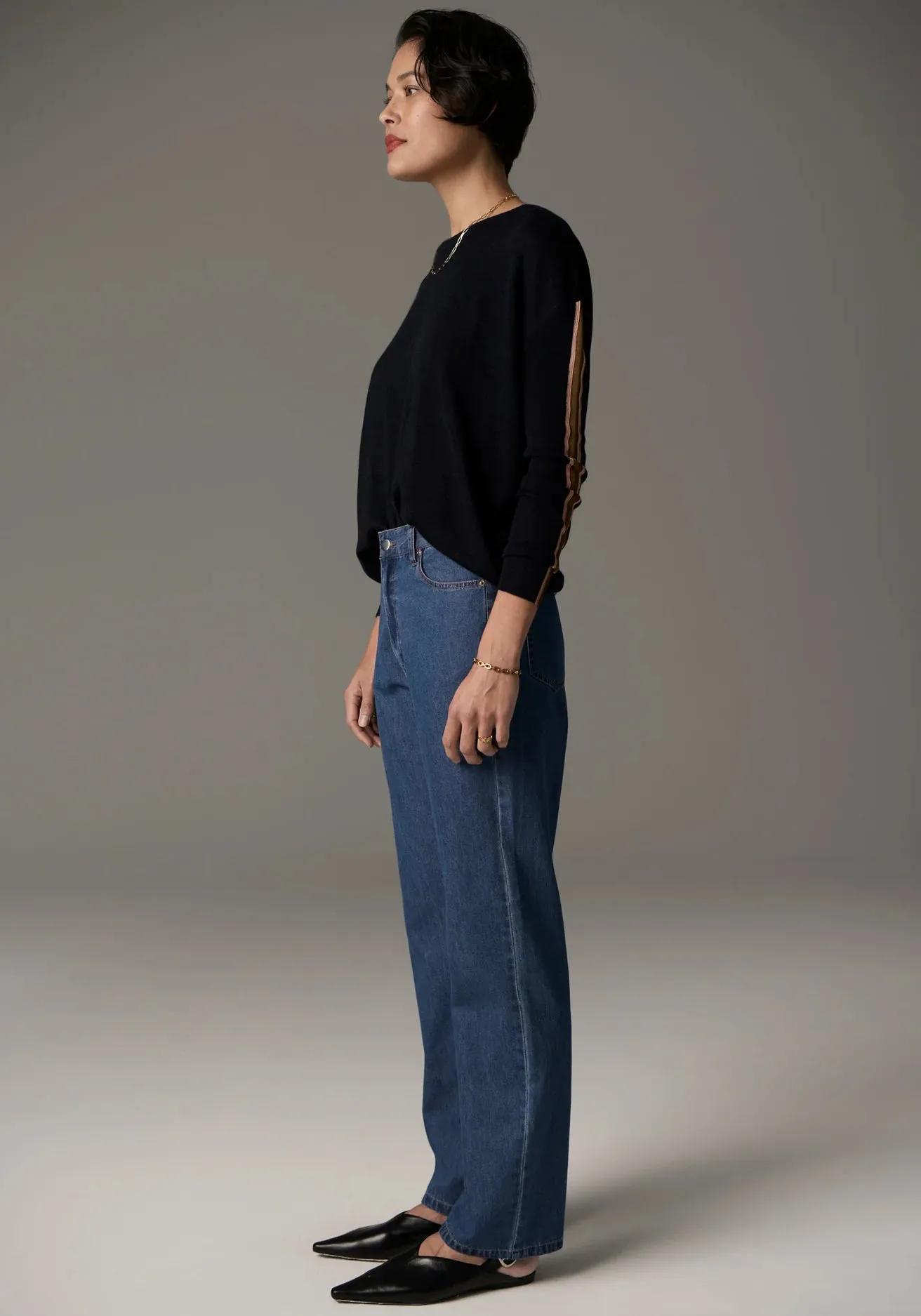POL - Bennet Drape Back Knit - Ink/Tobacco/Pink