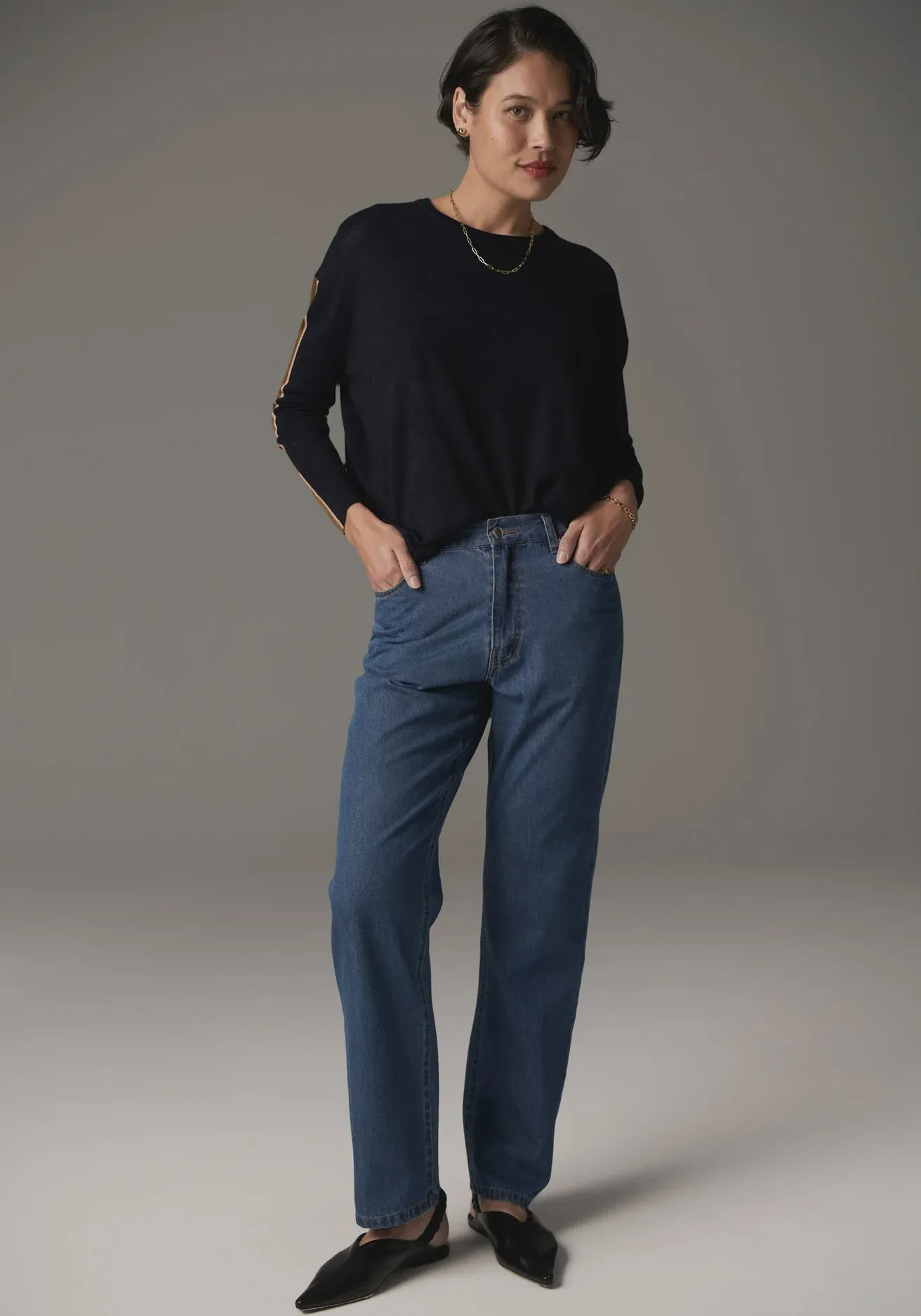 POL - Bennet Drape Back Knit - Ink/Tobacco/Pink