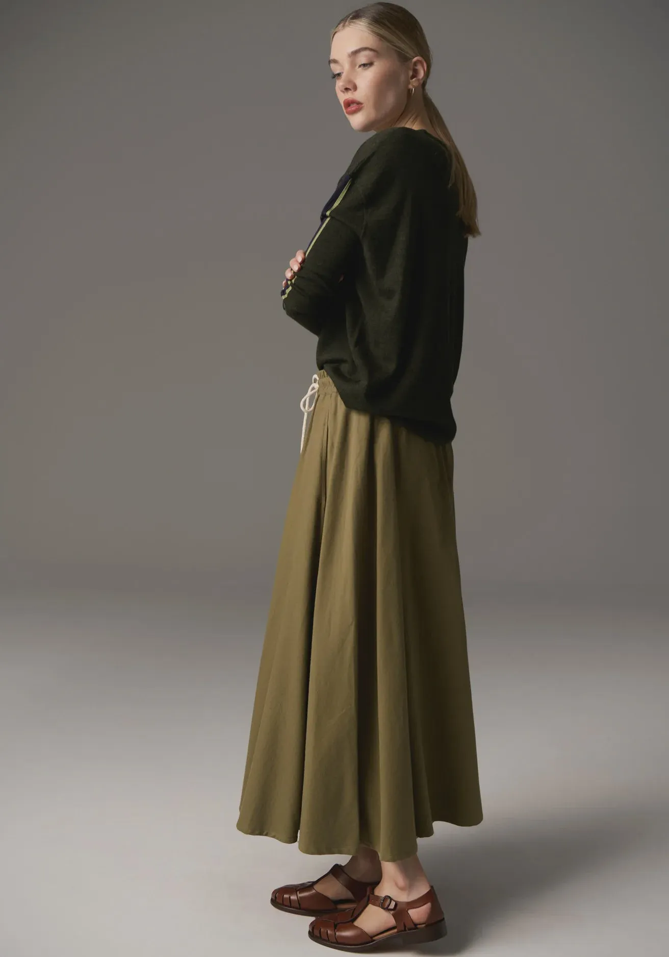 POL - Bennet Drape Back Knit - Khaki/Ink/Green