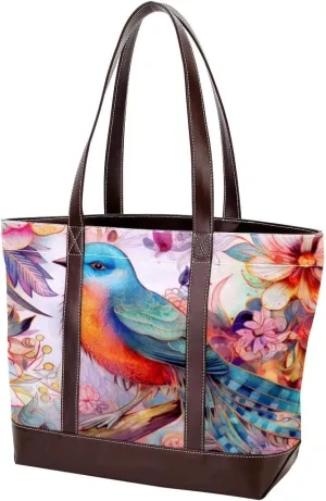 Purses for Women,Tote Bag for Women,Handbags for Women,Abstract Vintage Flowers Birds