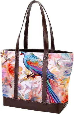 Purses for Women,Tote Bag for Women,Handbags for Women,Abstract Vintage Flowers Birds