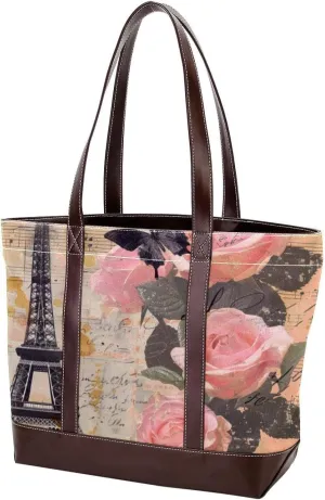 Purses for Women,Tote Bag for Women,Handbags for Women,Eiffel Tower Flowers Vintage