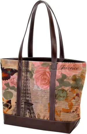 Purses for Women,Tote Bag for Women,Handbags for Women,Eiffel Tower Flowers Vintage