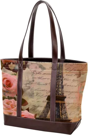Purses for Women,Tote Bag for Women,Handbags for Women,Eiffel Tower Flowers Vintage