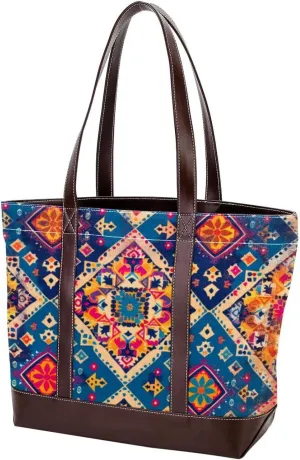 Purses for Women,Tote Bag for Women,Handbags for Women,Ethnic Floral Vintage Plaid Pattern