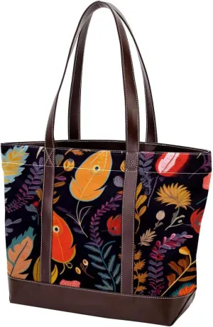 Purses for Women,Tote Bag for Women,Handbags for Women,Flower Leaf Feather Vintage
