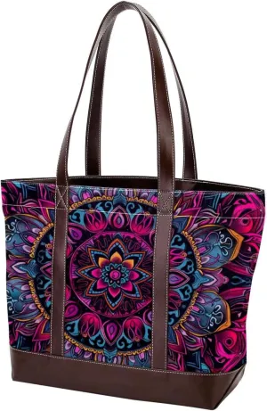 Purses for Women,Tote Bag for Women,Handbags for Women,Flower Purple Vintage Mandala