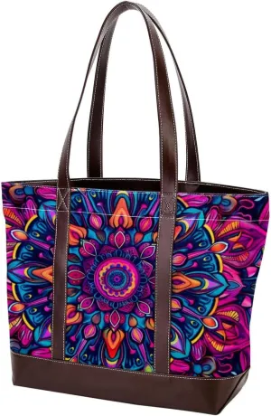 Purses for Women,Tote Bag for Women,Handbags for Women,Flower Purple Vintage Mandala
