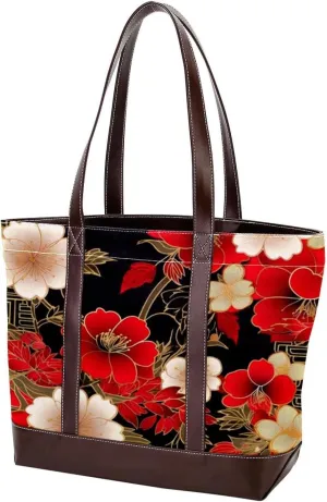 Purses for Women,Tote Bag for Women,Handbags for Women,Flower Vintage Check Cherry Blossom