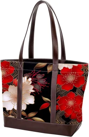 Purses for Women,Tote Bag for Women,Handbags for Women,Flower Vintage Check Cherry Blossom
