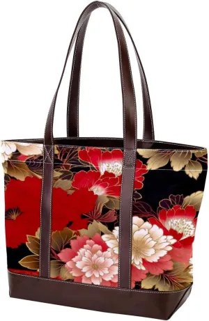 Purses for Women,Tote Bag for Women,Handbags for Women,Flower Vintage Check Cherry Blossom