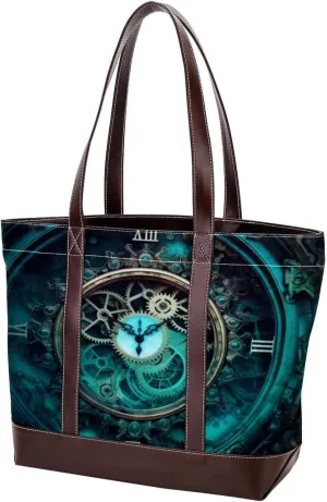 Purses for Women,Tote Bag for Women,Handbags for Women,Turquoise Vintage Mechanical Clock