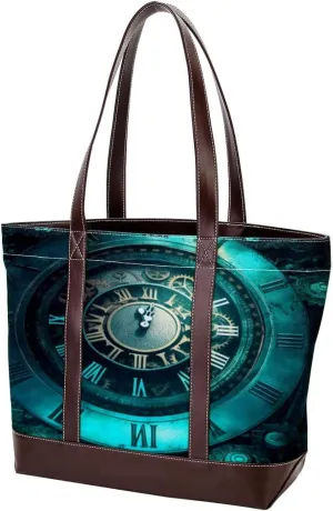 Purses for Women,Tote Bag for Women,Handbags for Women,Turquoise Vintage Mechanical Clock