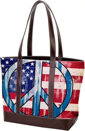 Purses for Women,Tote Bag for Women,Handbags for Women,Vintage American Flag Peace Love Sign