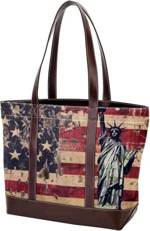 Purses for Women,Tote Bag for Women,Handbags for Women,Vintage American Flag Statue of Liberty