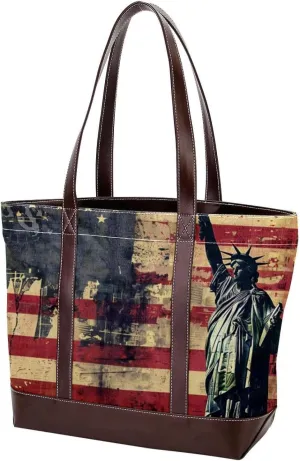 Purses for Women,Tote Bag for Women,Handbags for Women,Vintage American Flag Statue of Liberty