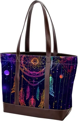 Purses for Women,Tote Bag for Women,Handbags for Women,Vintage Colored Feather Dreamcatcher