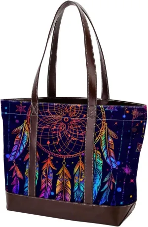 Purses for Women,Tote Bag for Women,Handbags for Women,Vintage Colored Feather Dreamcatcher
