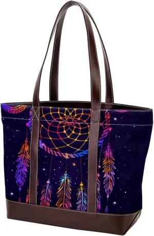 Purses for Women,Tote Bag for Women,Handbags for Women,Vintage Colored Feather Dreamcatcher