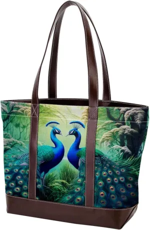 Purses for Women,Tote Bag for Women,Handbags for Women,Vintage Colorful Blue Peacock