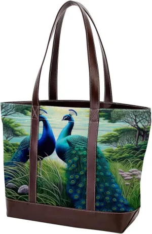 Purses for Women,Tote Bag for Women,Handbags for Women,Vintage Colorful Blue Peacock