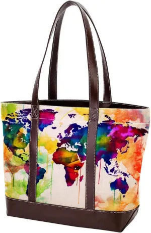 Purses for Women,Tote Bag for Women,Handbags for Women,Vintage Colorful World Map