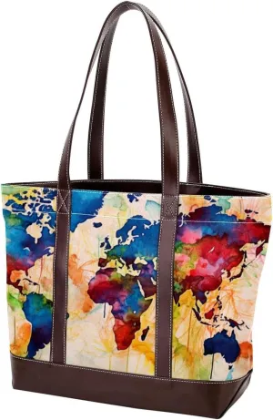Purses for Women,Tote Bag for Women,Handbags for Women,Vintage Colorful World Map