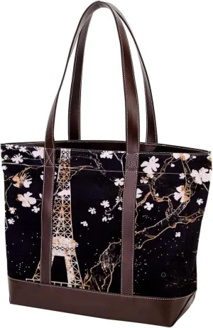 Purses for Women,Tote Bag for Women,Handbags for Women,Vintage Eiffel Tower Cherry Blossom