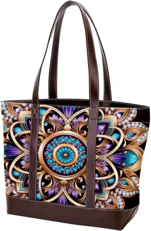Purses for Women,Tote Bag for Women,Handbags for Women,Vintage Floral Golden Mandala