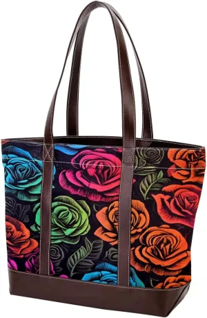 Purses for Women,Tote Bag for Women,Handbags for Women,Vintage Flowers Colorful Rose