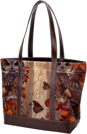 Purses for Women,Tote Bag for Women,Handbags for Women,Vintage Forest Owl Butterfly