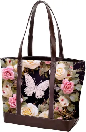 Purses for Women,Tote Bag for Women,Handbags for Women,Vintage Leaf Roses and Butterfly