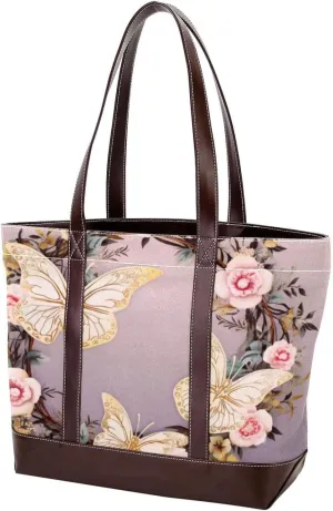 Purses for Women,Tote Bag for Women,Handbags for Women,Vintage Leaf Roses and Butterfly