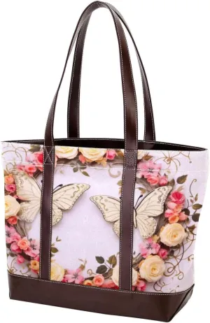 Purses for Women,Tote Bag for Women,Handbags for Women,Vintage Leaf Roses and Butterfly