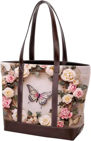 Purses for Women,Tote Bag for Women,Handbags for Women,Vintage Leaf Roses and Butterfly