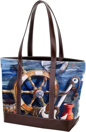Purses for Women,Tote Bag for Women,Handbags for Women,Vintage Marine Anchor Rudder