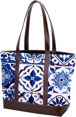 Purses for Women,Tote Bag for Women,Handbags for Women,Vintage Plaid Pattern Blue Print