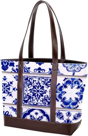 Purses for Women,Tote Bag for Women,Handbags for Women,Vintage Plaid Pattern Blue Print
