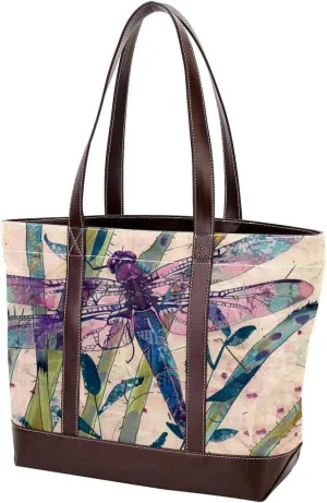 Purses for Women,Tote Bag for Women,Handbags for Women,Watercolor Vintage Plant Dragonfly