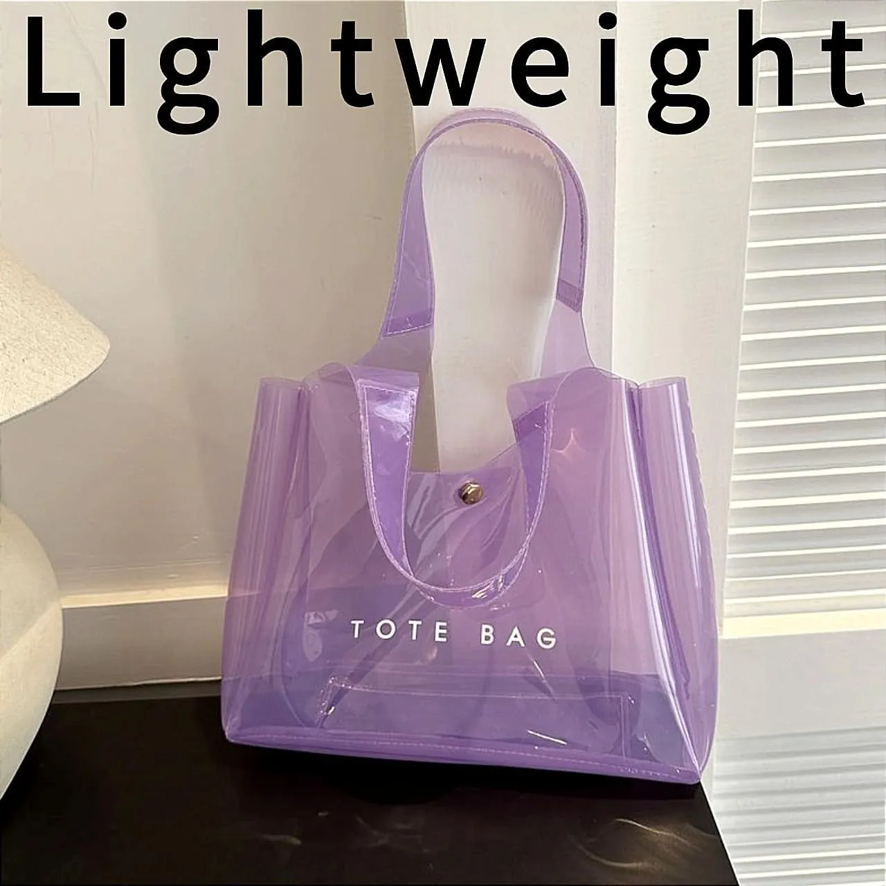 PVC Tote Bag Large Waterproof Kraft Paper Handbags with Zipper Pockets Handle for Women Work Beach Swimming
